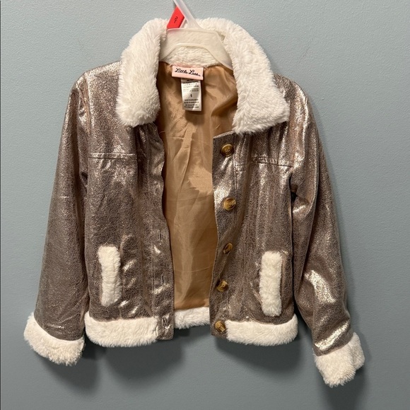 Metallic Kids Jacket with Faux Fur Trim - Picture 1 of 8